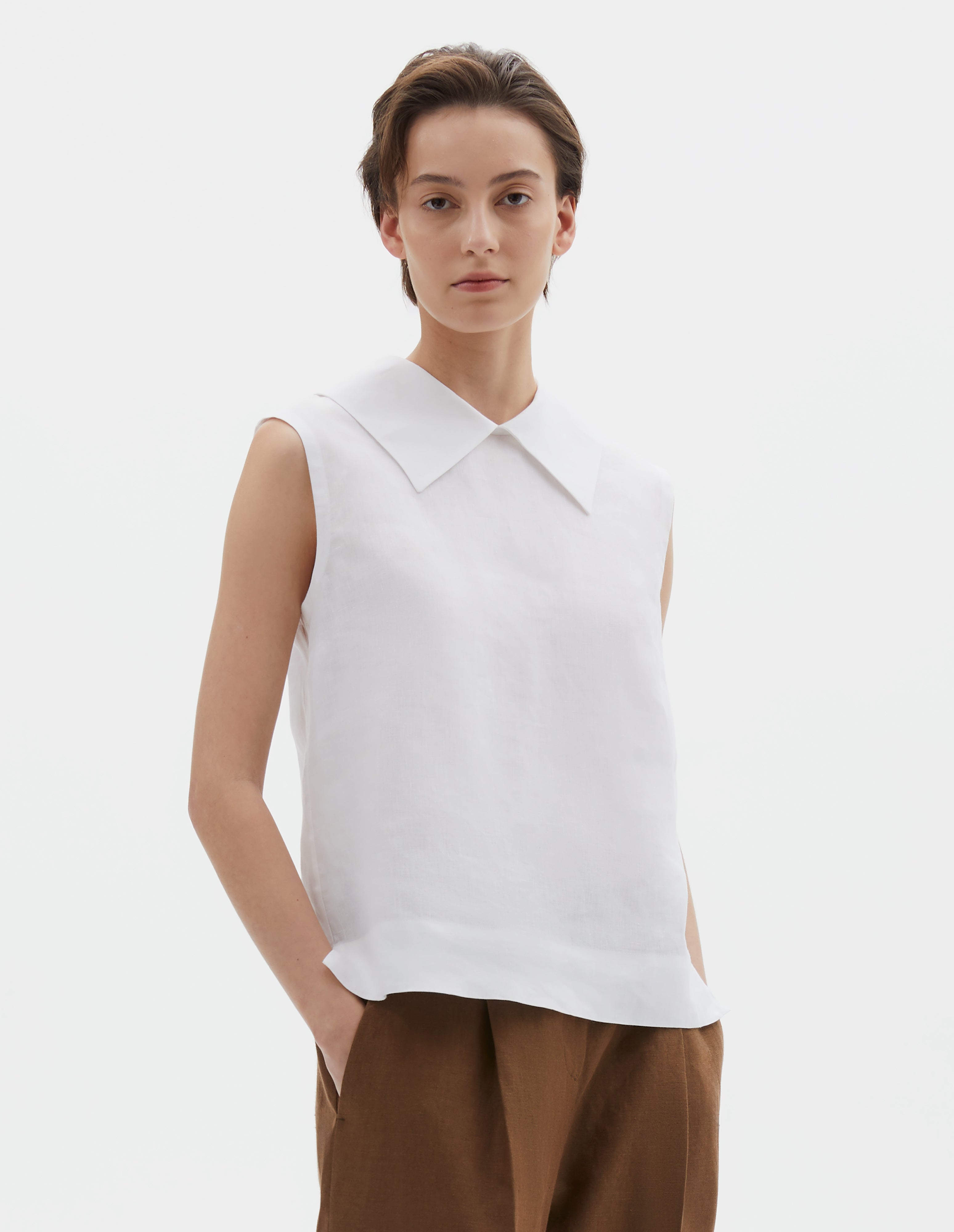 White shirting linen Sleeveless Top | Margaret Howell