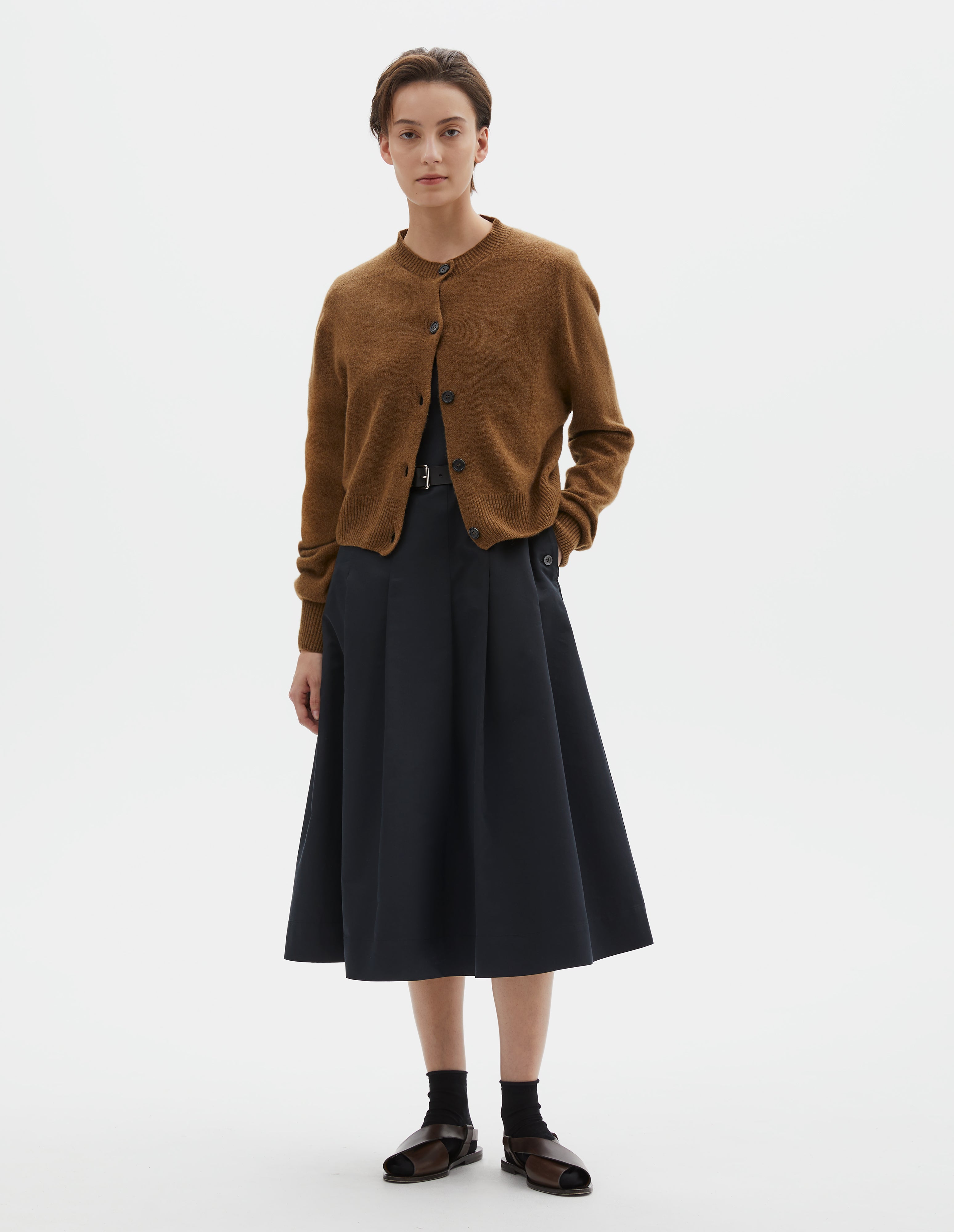 Tobacco merino cashmere Small Crew Neck Cardigan | Margaret Howell