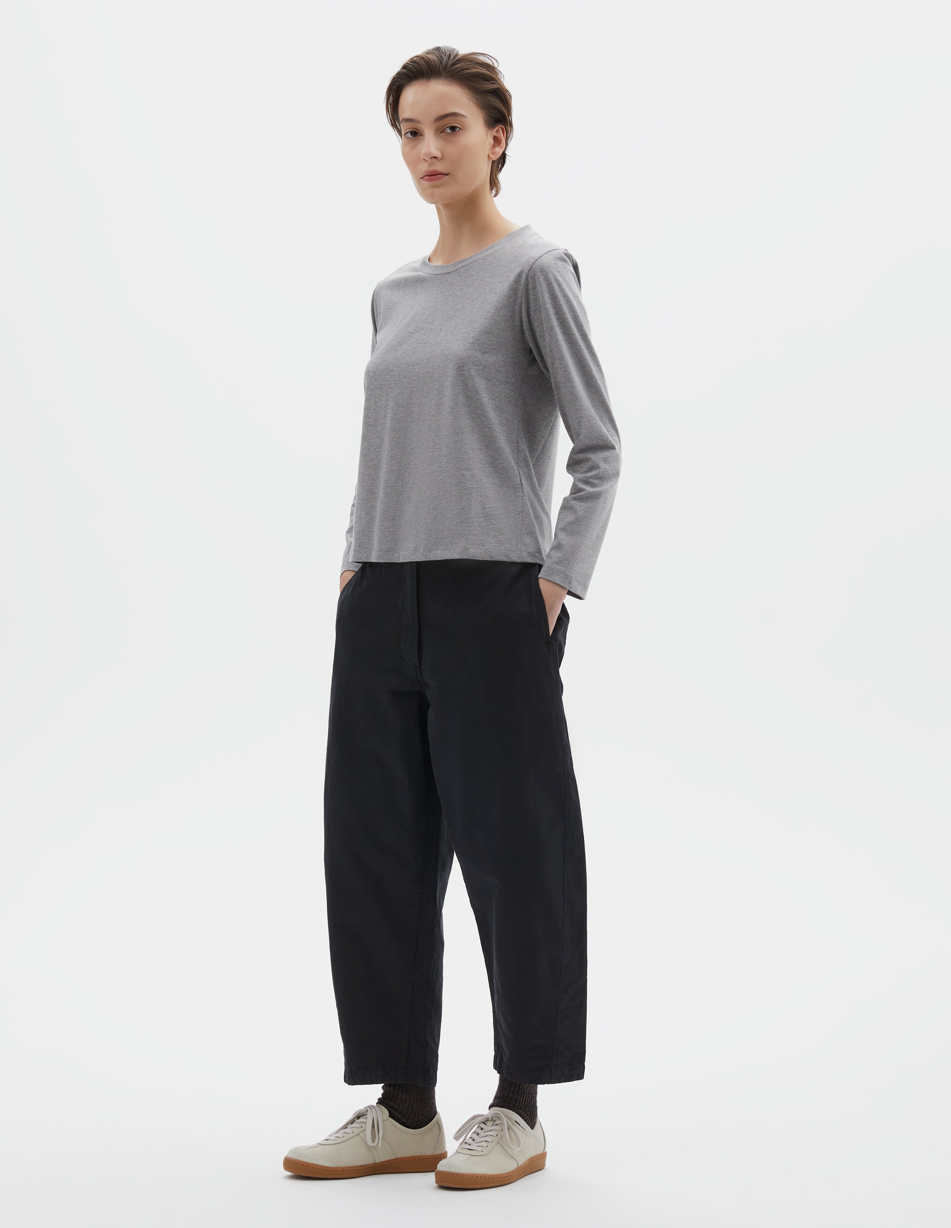 Grey cotton Wide Neck Long Sleeve T Shirt | Margaret Howell