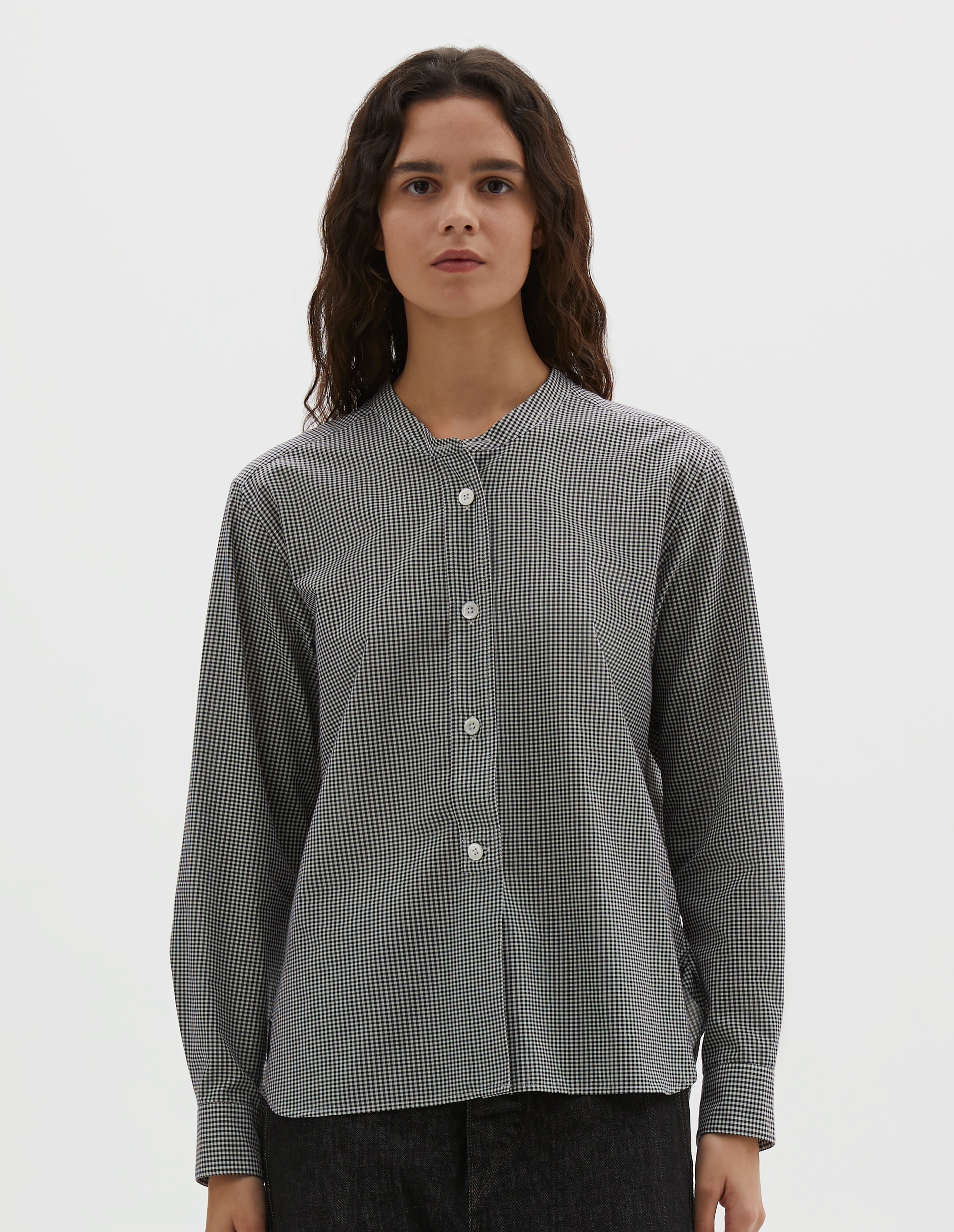 トップス MARGARET HOWELL 15SS Chunky Linen-Gray/L Shop MHL by Margaret Howell MHL BUTTON THROUGH COLLARLESS SHIRT