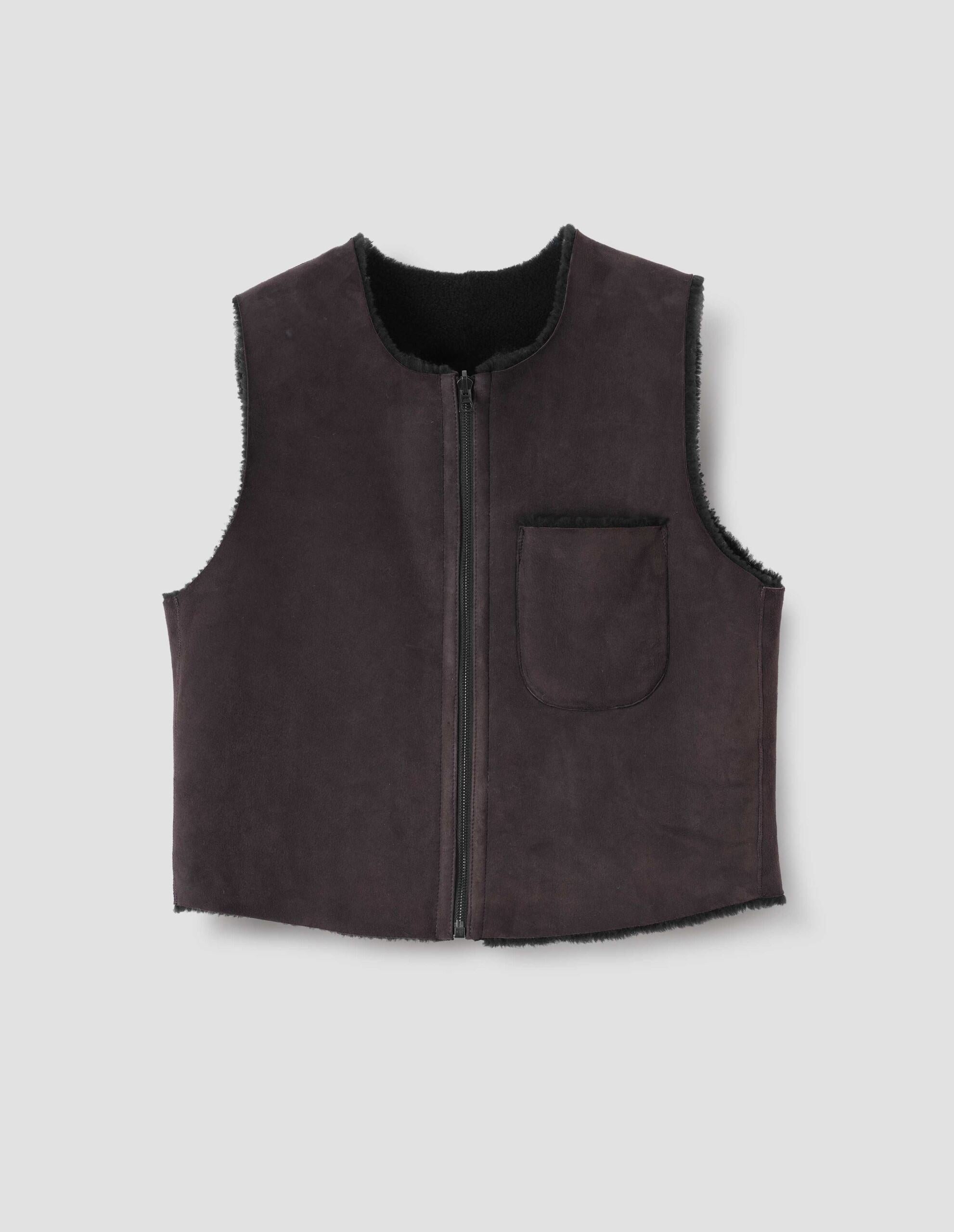 Black and brown Merino sheepskin Reversible Jerkin | Margaret Howell