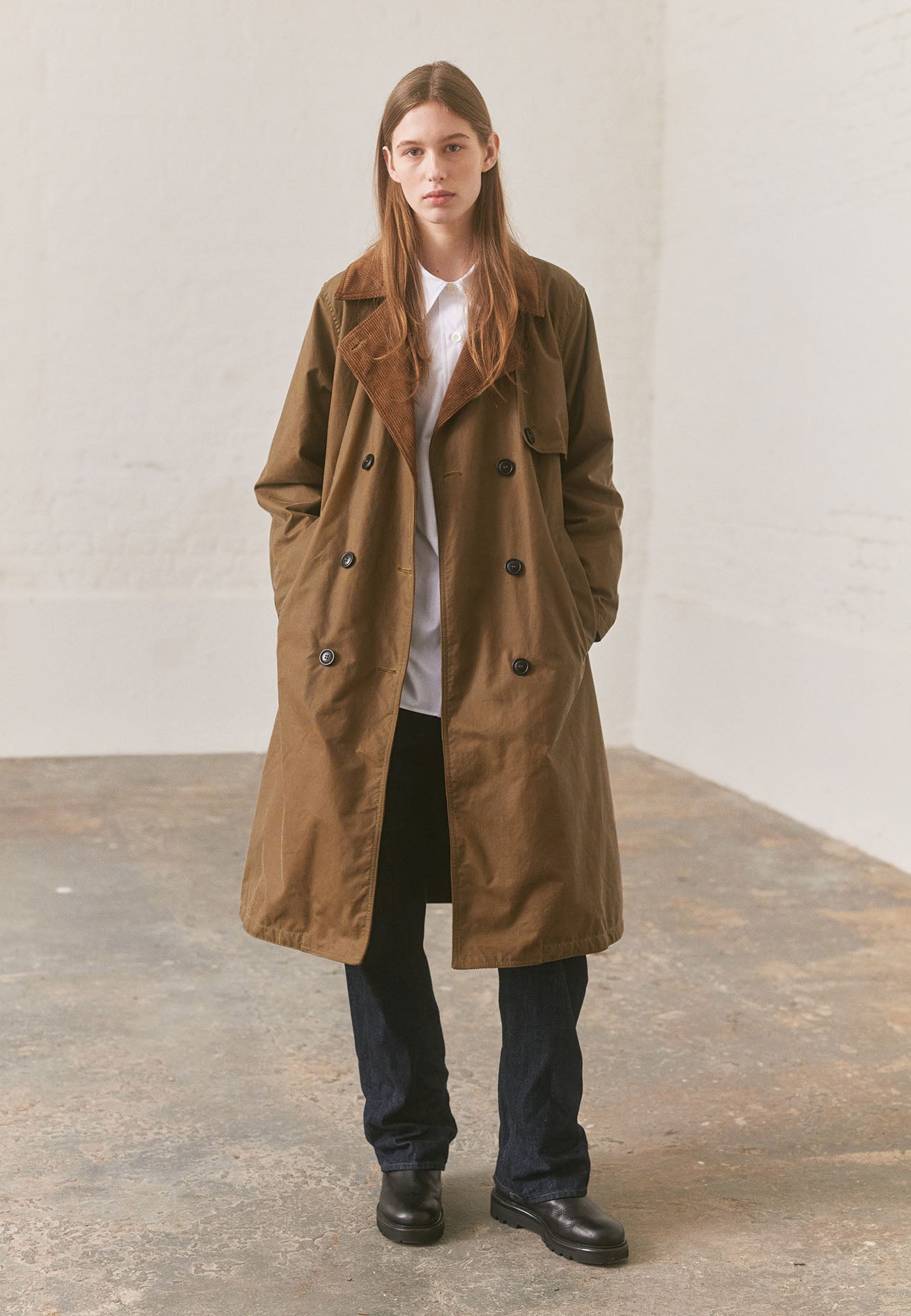 Sand waxed cotton Double Breasted Wax Trench | Margaret Howell