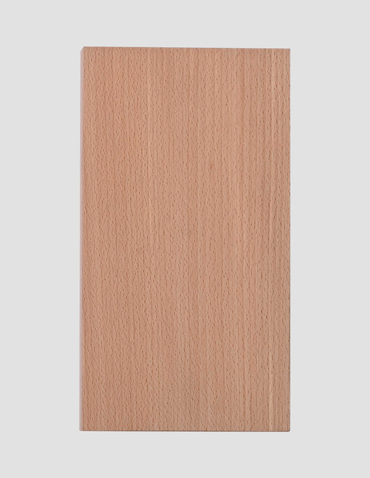 A flat lay view of the natural beech wood chopping board highlighting the beauty of the grain.