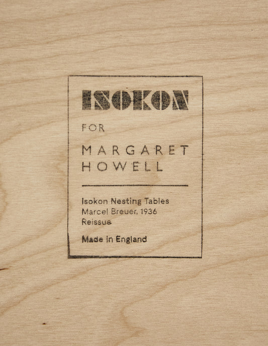 The Isokon and Margaret Howell branded stamp of authenticity for the 2022 re-issue detailing the two logos and designer's name. 