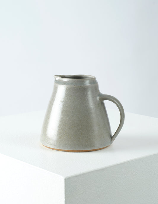 Front view of Nicola Tassie small ash grey glazed stoneware jug.