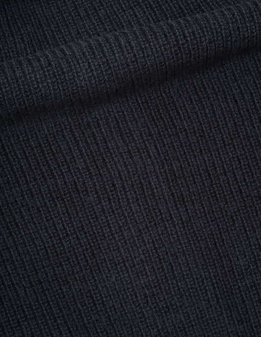 Dark navy collared cardigan virgin wool, fabric swatch.
