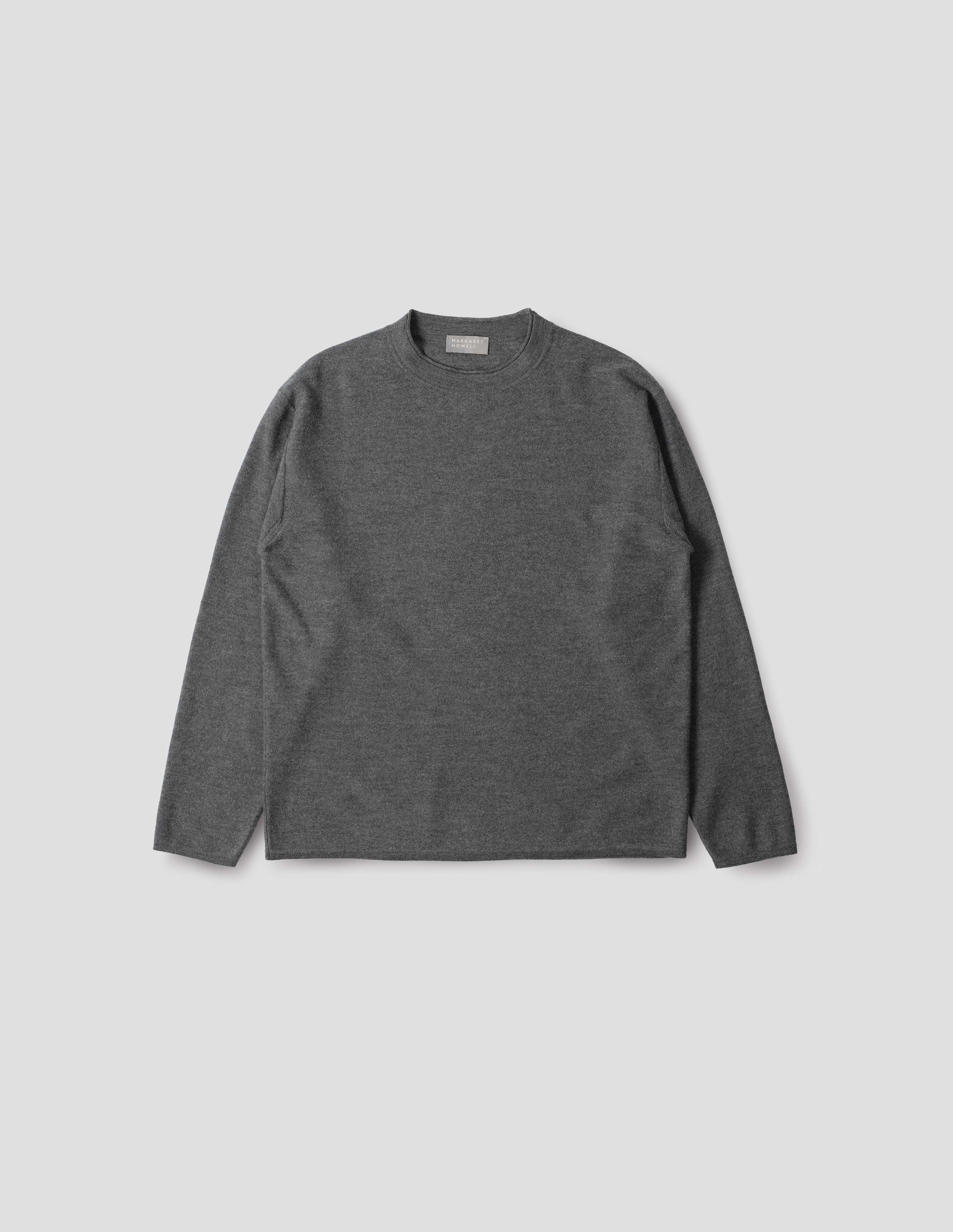 MARGARET HOWELL　ドネガルウールニット　グレー Grey melange merino Large Collared Jumper | Margaret Howell