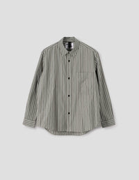 MHL. BASIC SHIRT | TWO TONE COTTON STRIPE | FOREST / GREY / OFF WHITE