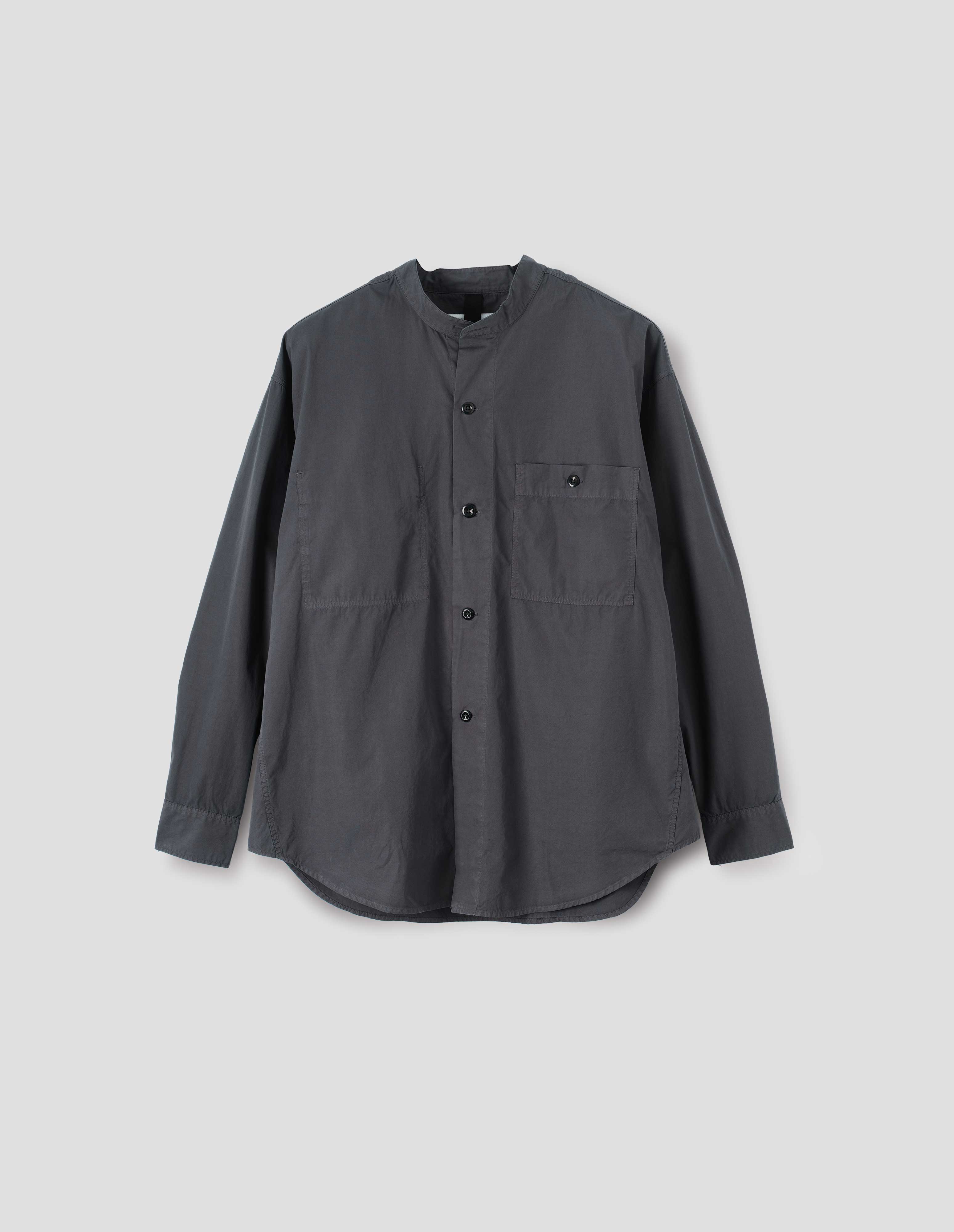 Asphalt compact cotton poplin Collarless Shirt | MHL. by