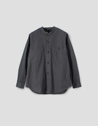 MHL. COLLARLESS SHIRT | COMPACT COTTON POPLIN | ASPHALT