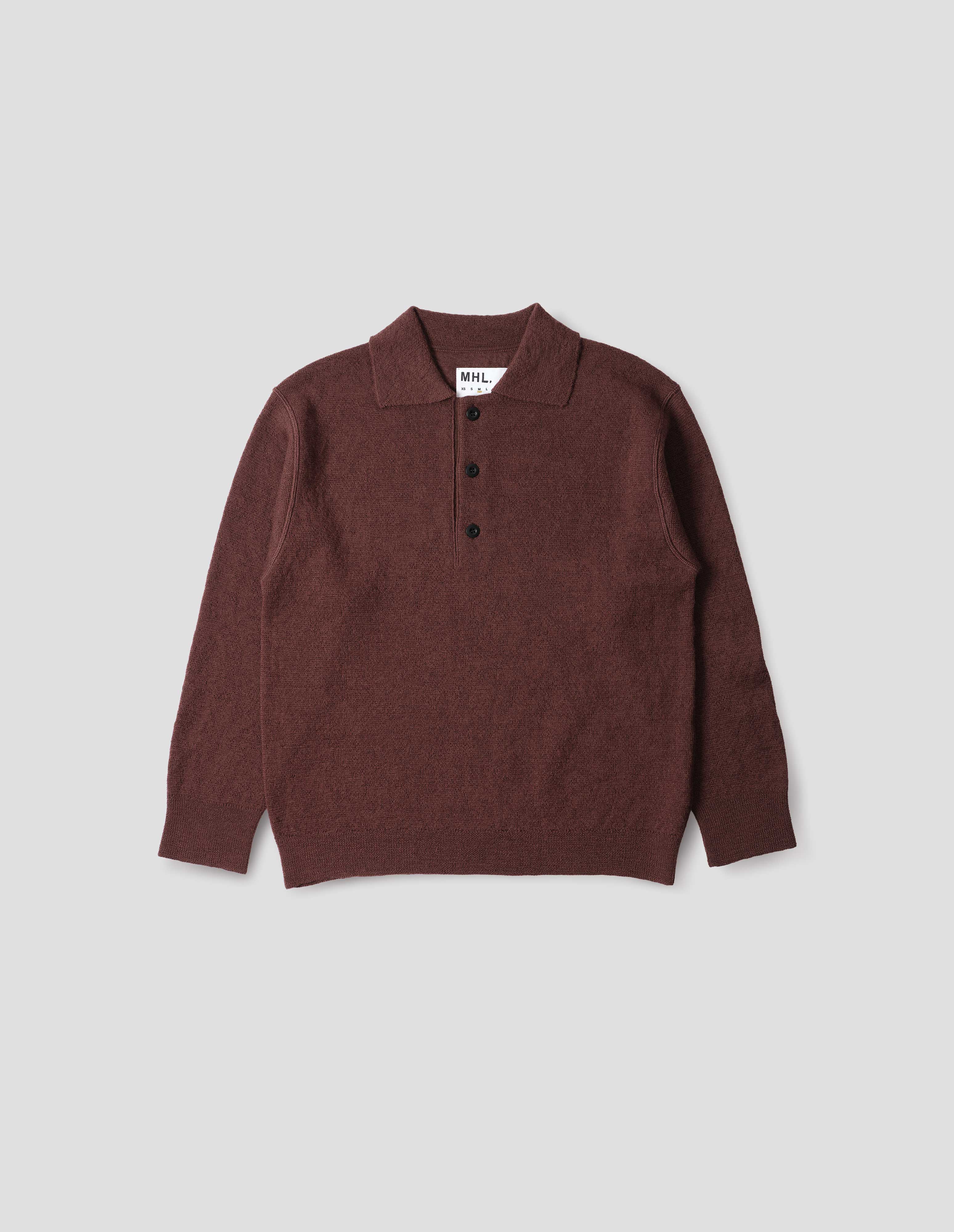 Dark brown dry wool Oversized Knitted Polo | MHL. by Margaret Howell