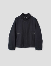 MHL. RIB NECK JACKET | COARSE MELTON WOOL | INK