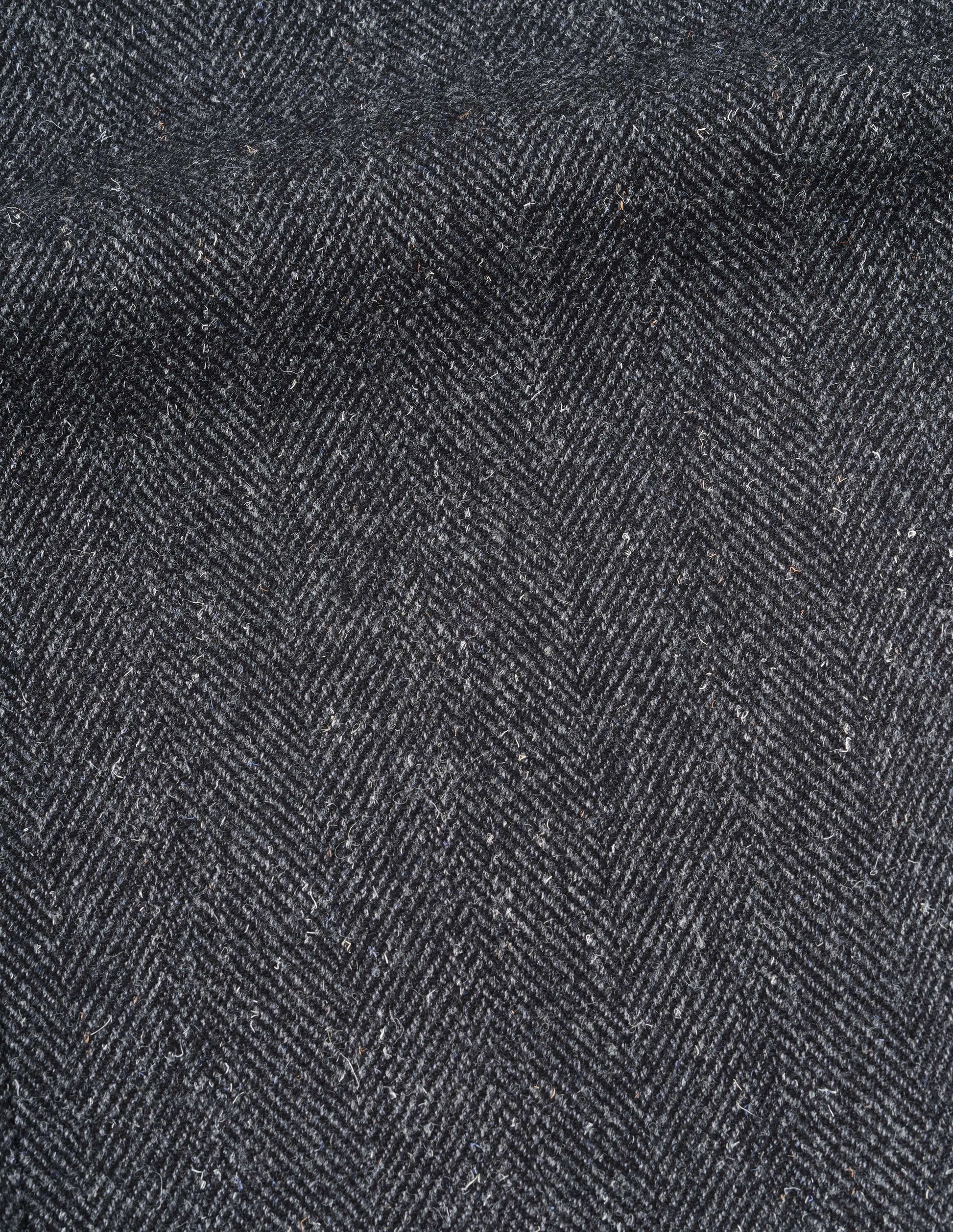 Grey herringbone wool blazer, fabric swatch. 
