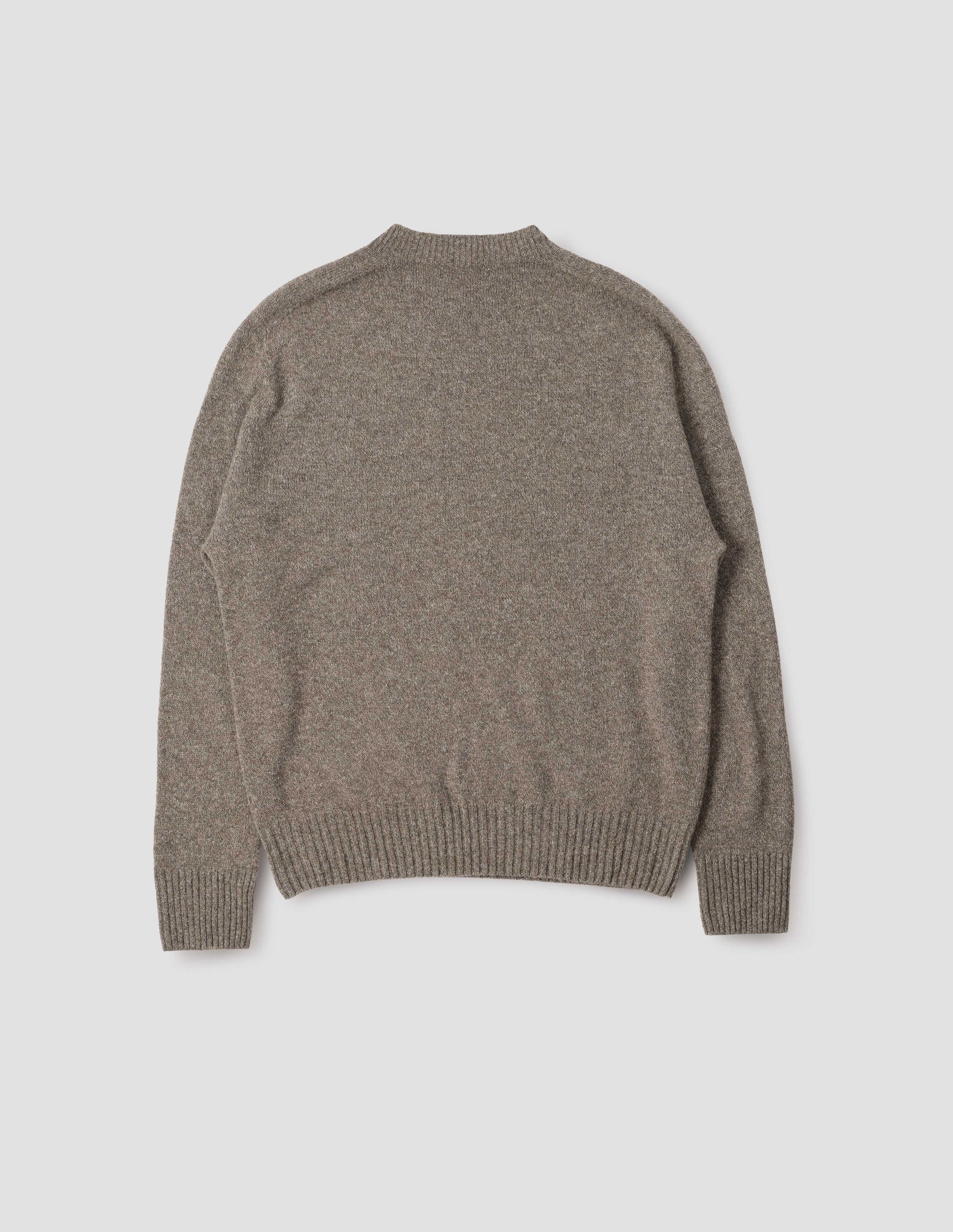 Beige marl long sleeve jumper with contrast rib neckline, cuffs and hem. Back flat lay view.