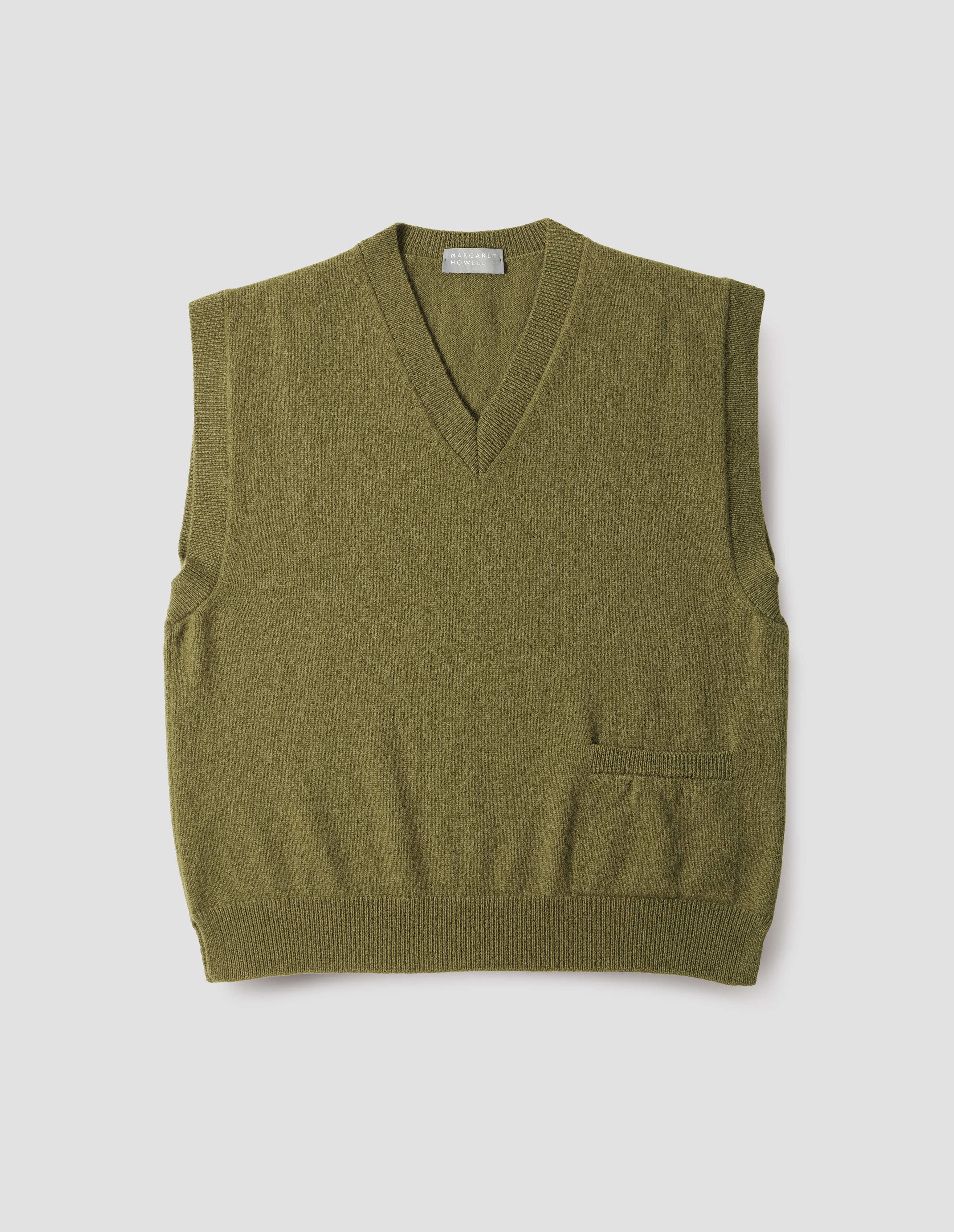 Olive green geelong Single Pocket Slipover | Margaret Howell Olive green geelong Single Pocket Slipover | Margaret Howell