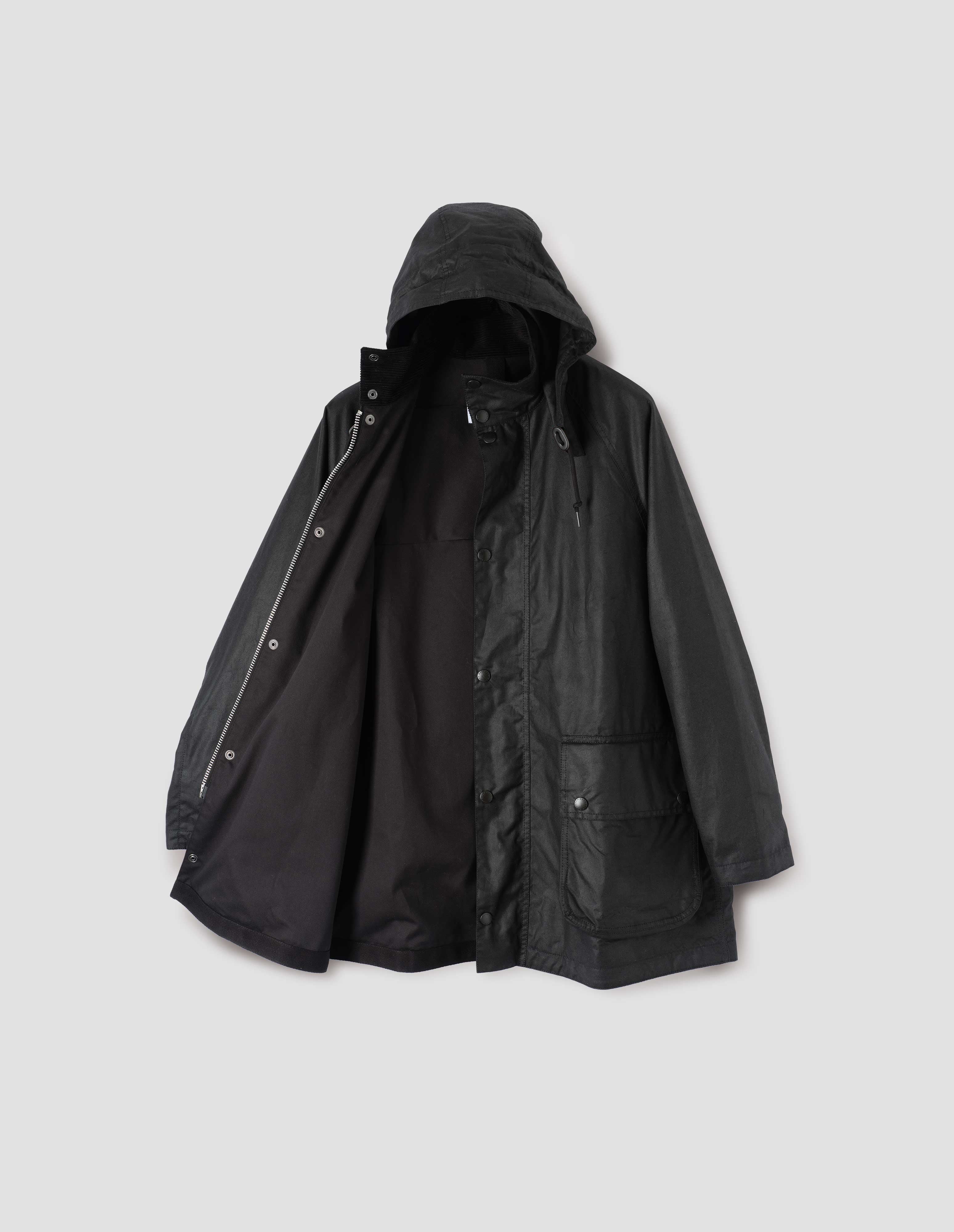 Black waxed cotton Stand Collar Parka | Margaret Howell