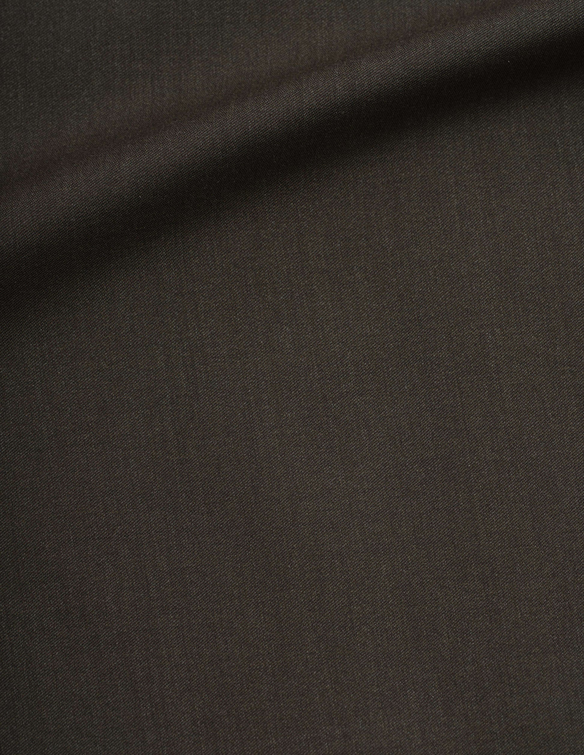 Brownish green compact wool trousers, fabric swatch. 