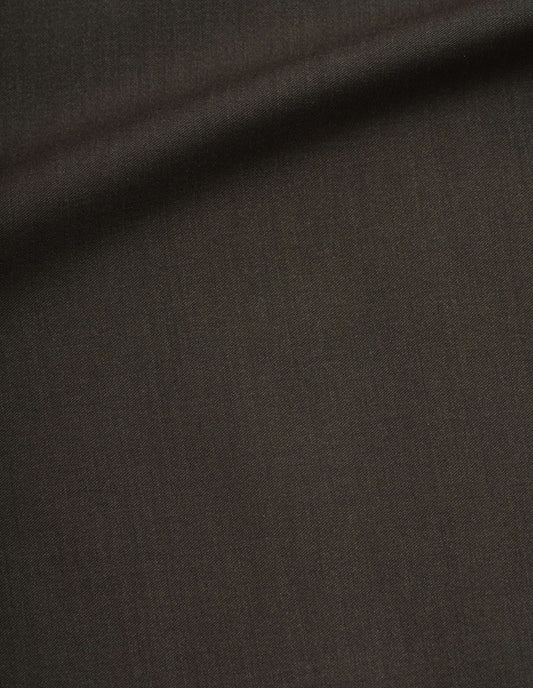 Brownish green compact wool trousers, fabric swatch. 