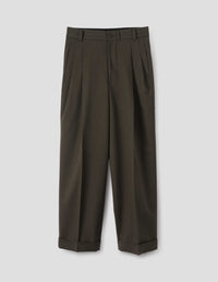 STITCH PLEAT TROUSERS | COMPACT WOOL SERGE | KHAKI BROWN