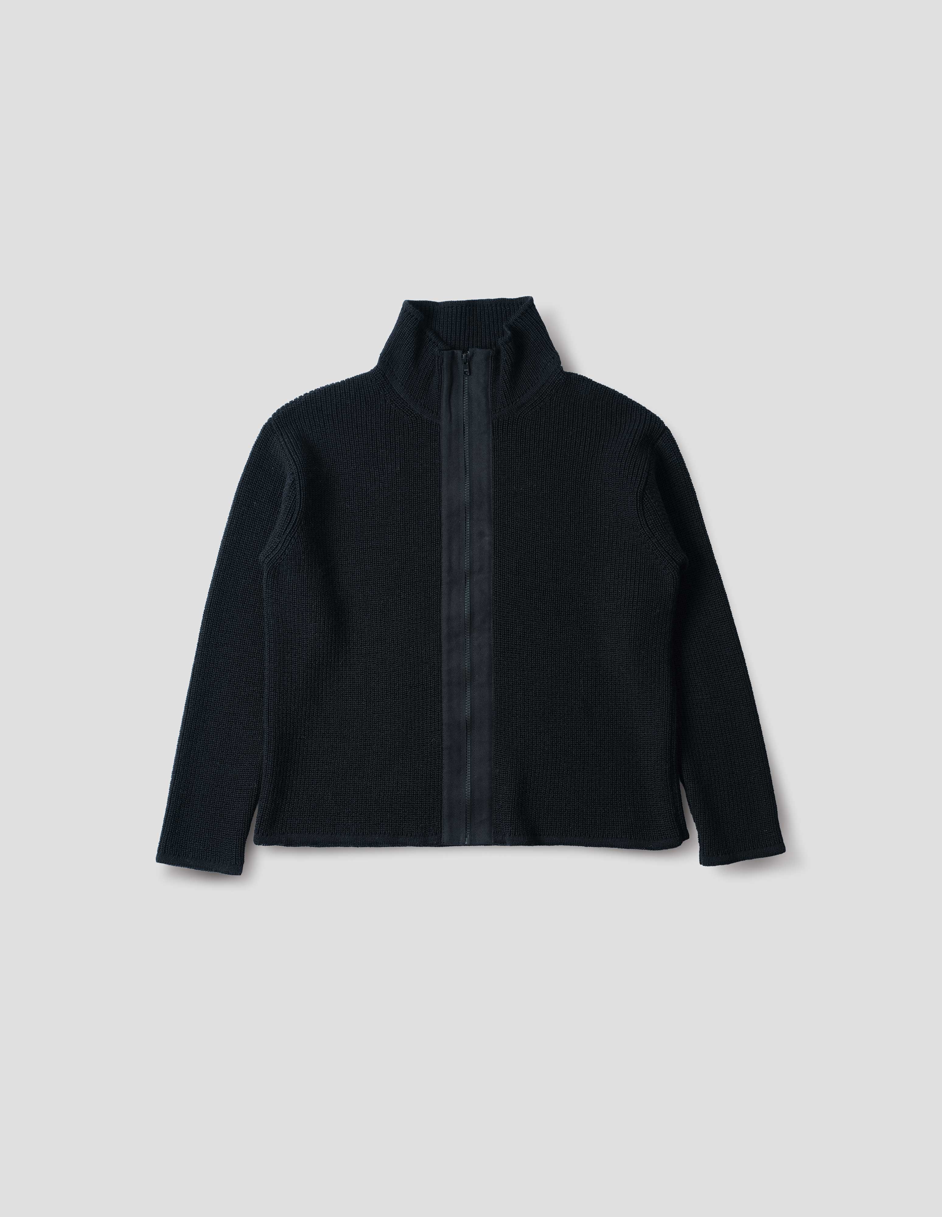 MARGARET HOWELL ブラックニット ジップカーディガン Black dry wool Zip Through Cardigan | Margaret Howell