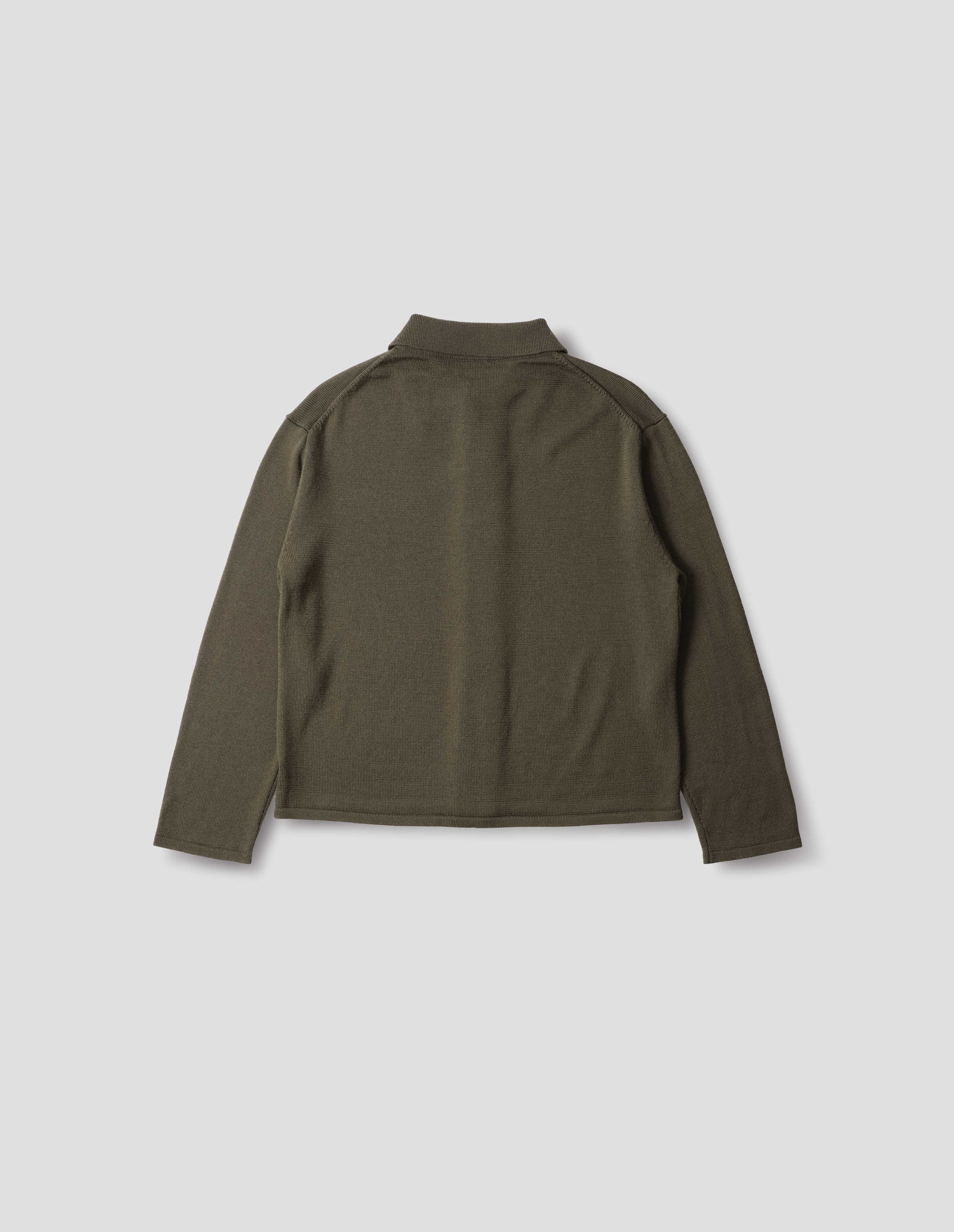 Khaki japanese spun merino Collared Cardigan | Margaret Howell