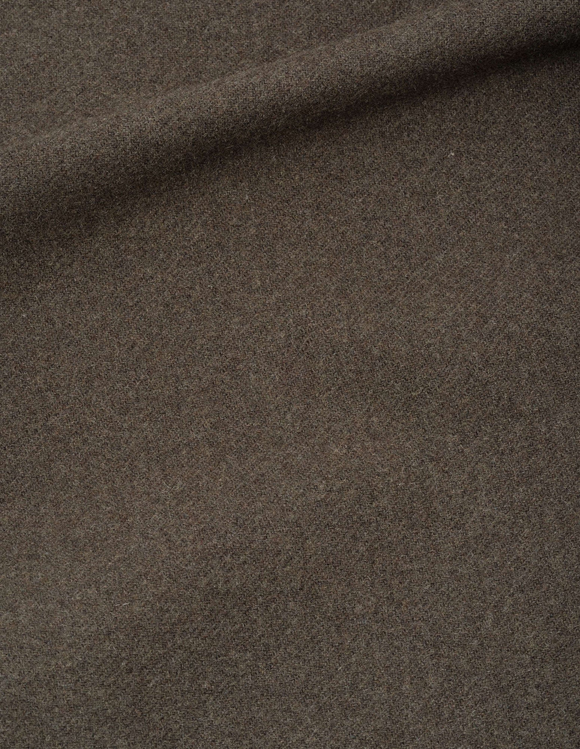Khaki green firm wool melton coat fabric swatch.