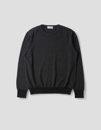 FEEDER STRIPE CREW NECK JUMPER | MERINO CASHMERE | BLACK / CHARCOAL