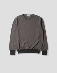 FEEDER STRIPE CREW NECK JUMPER | MERINO CASHMERE | TAUPE / CHARCOAL