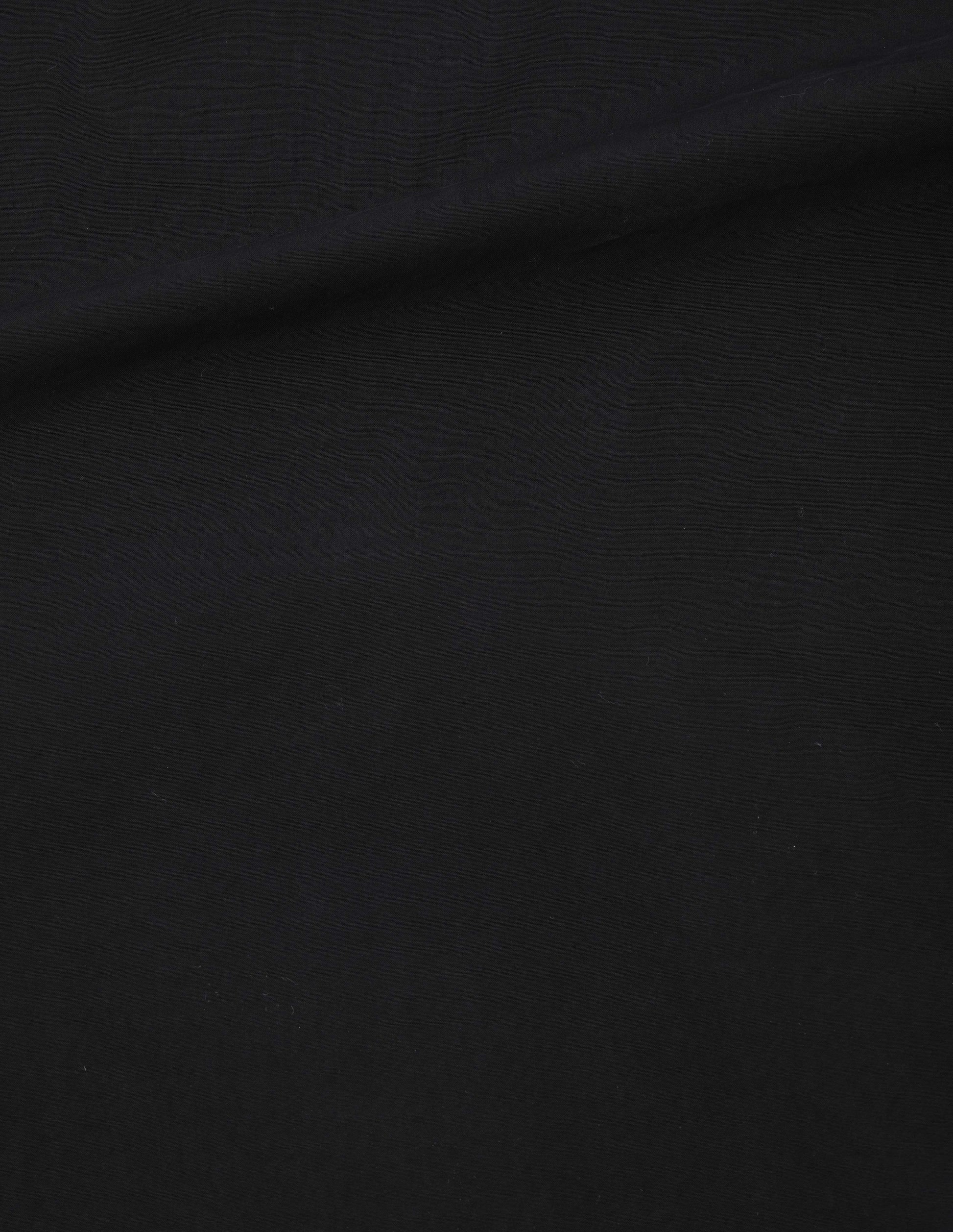 Black crisp cotton poplin boxy overshirt, fabric swatch.