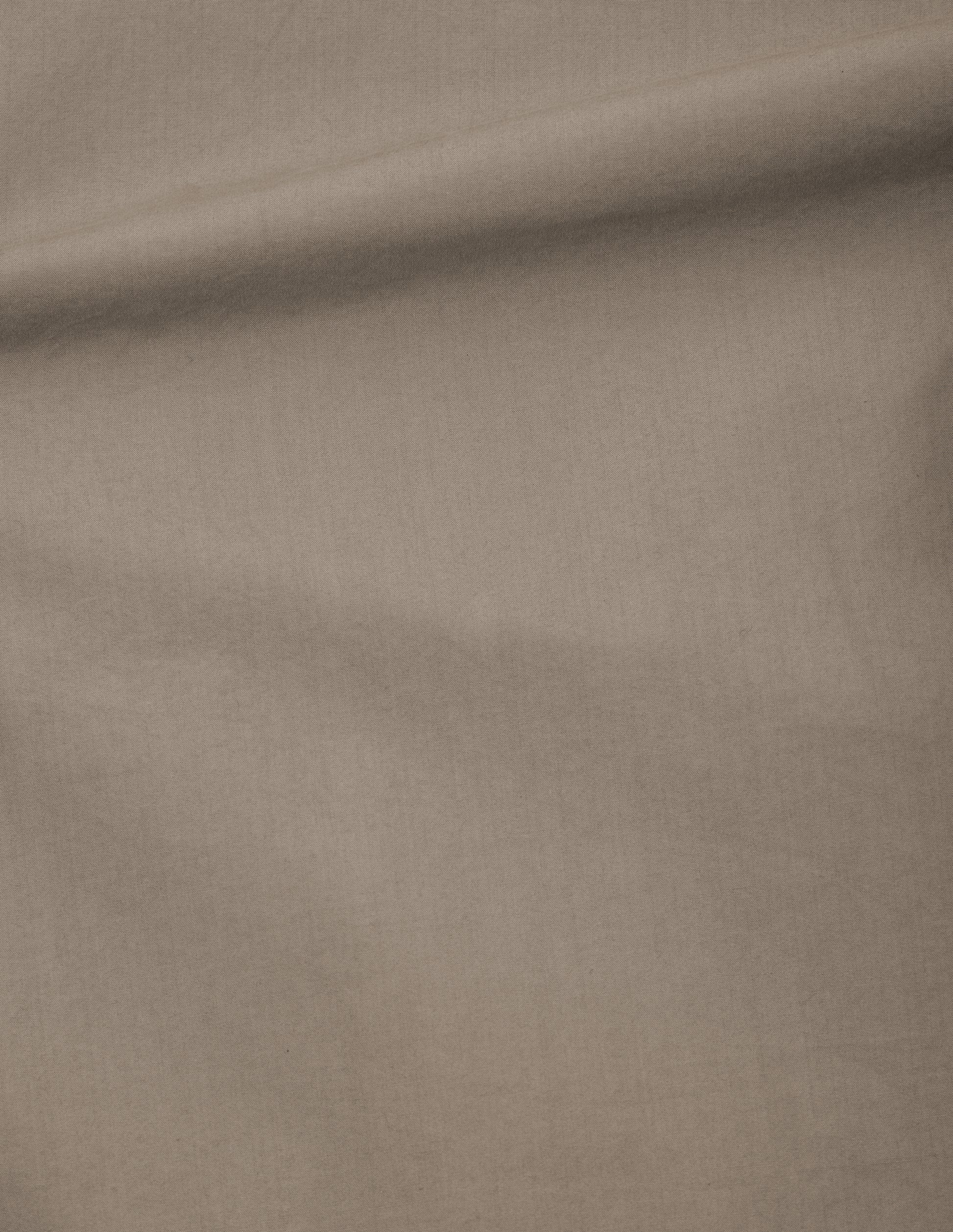 Greyish brown crisp cotton poplin boxy overshirt, fabric swatch.
