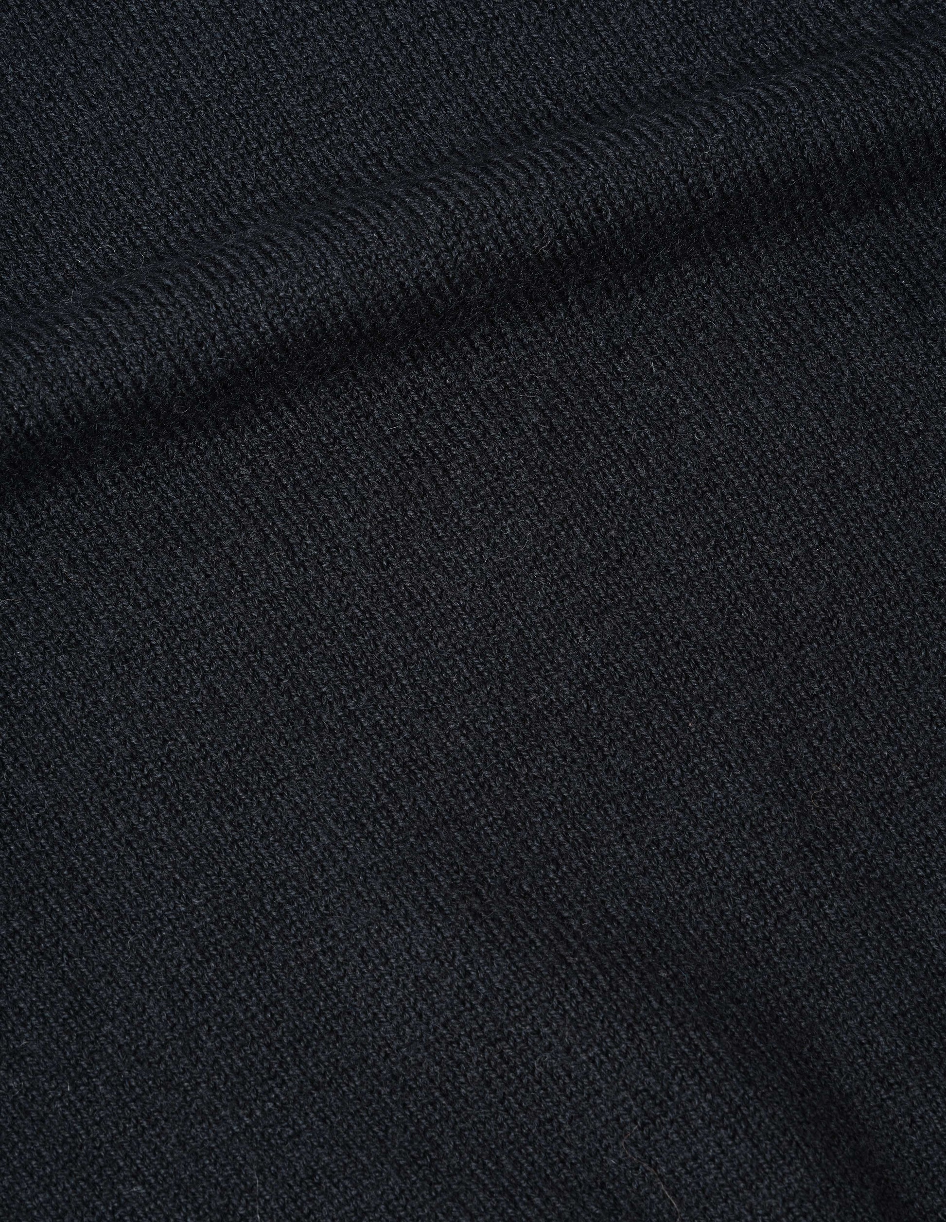 Collared wool sweater in black, fabric swatch.