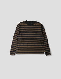 MHL. CREW NECK MATELOT | LIGHT COTTON MELANGE STRIPE | OFF BLACK / BARK