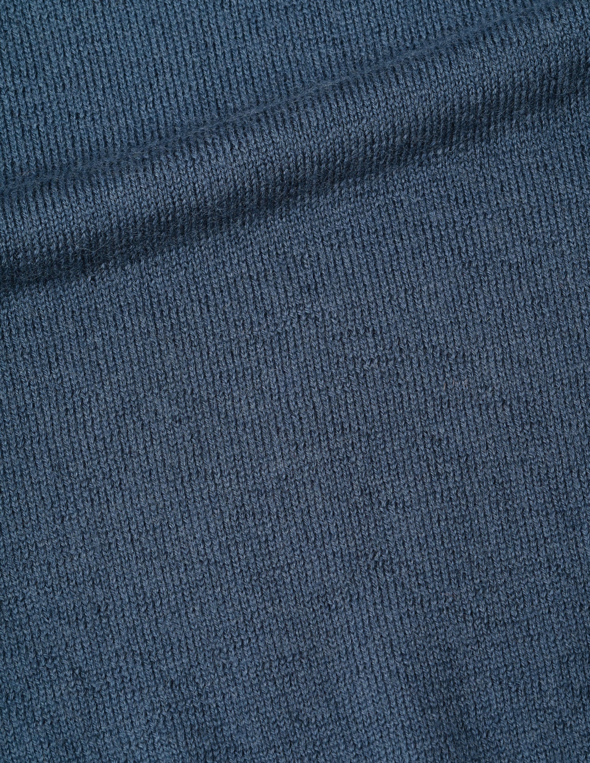 Blue virgin wool crew neck, fabric swatch.