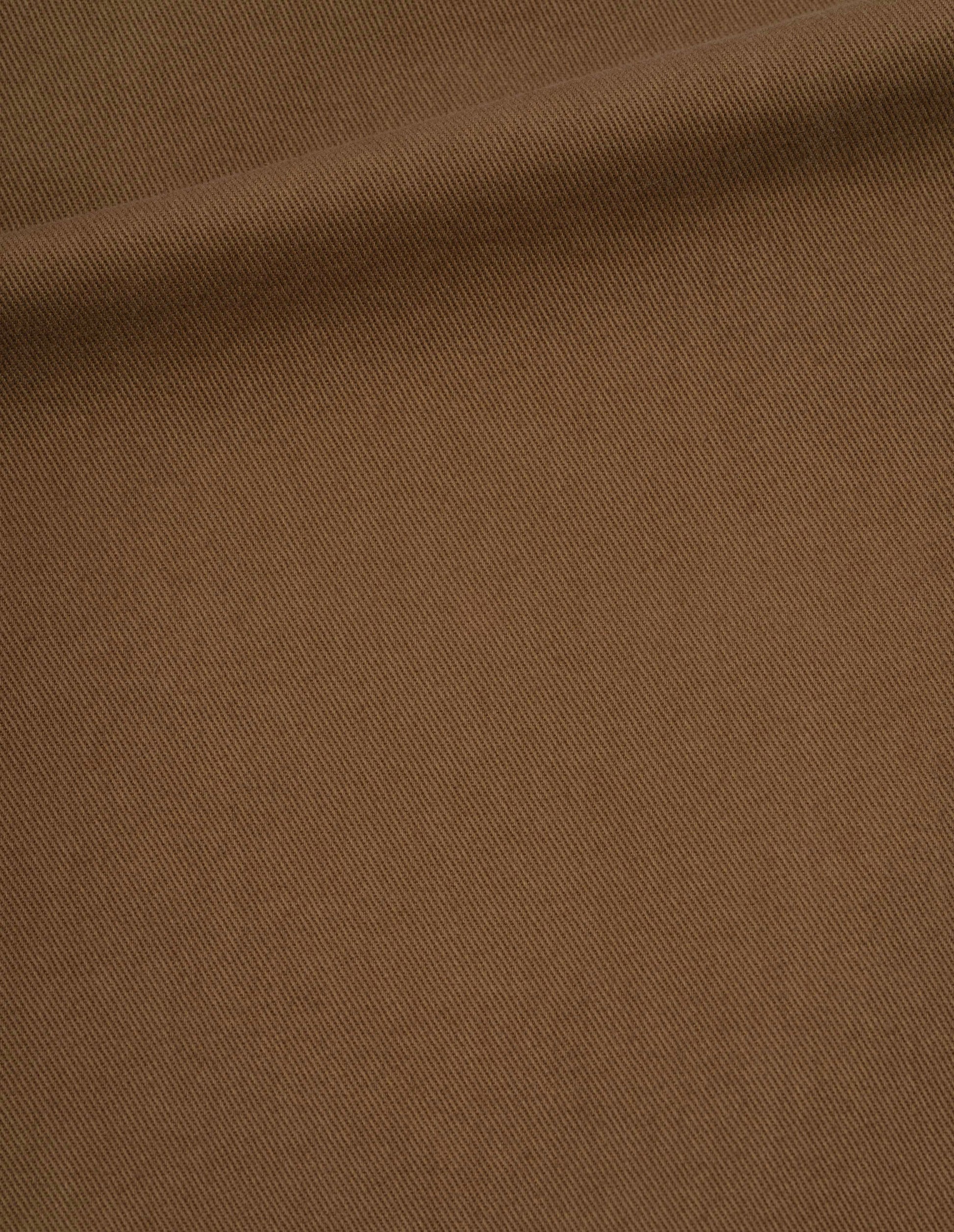 Brown minimal blazer raised cotton drill, fabric swatch.