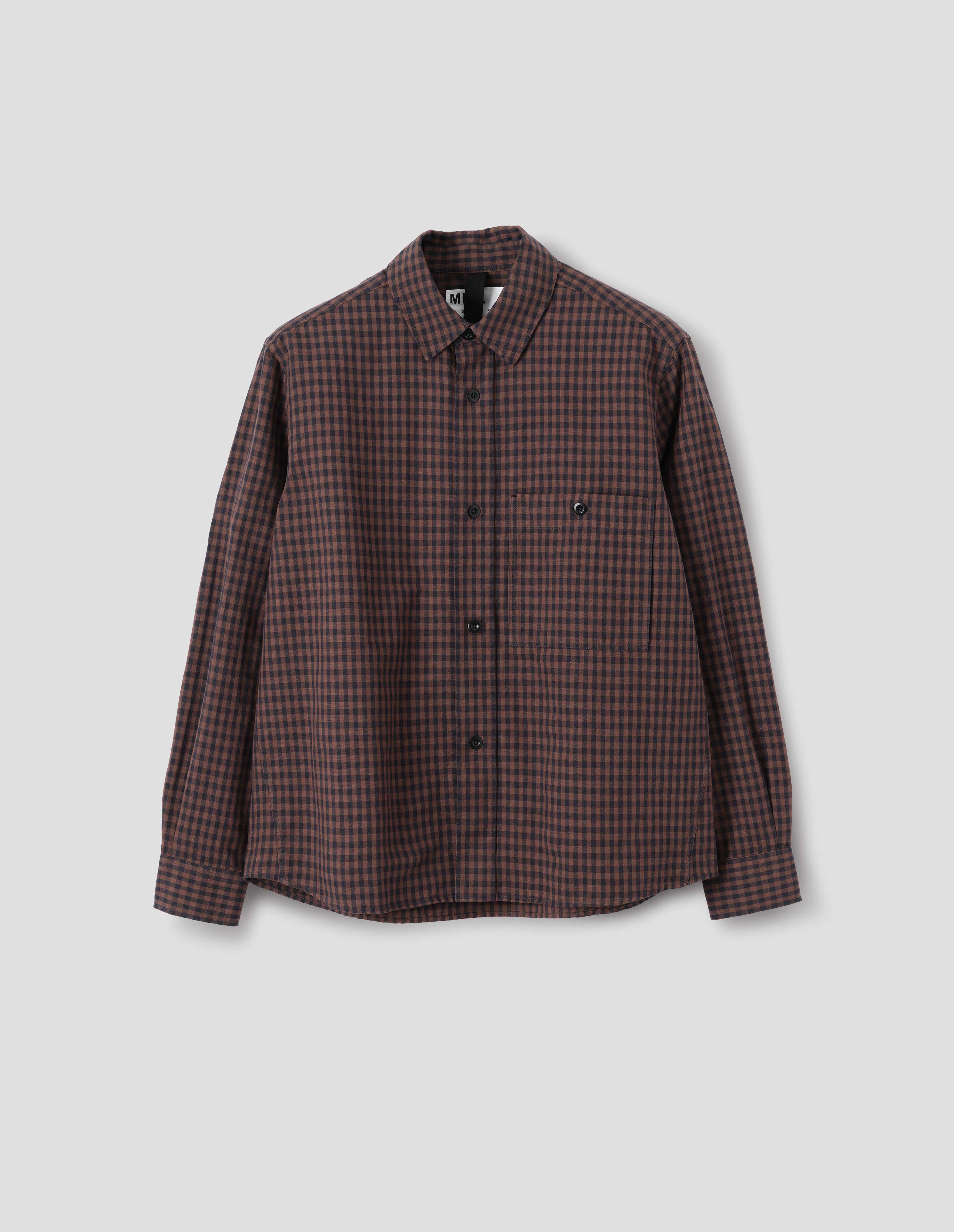 Ink chestnut cotton linen gingham Overall Shirt | MHL. by Margaret