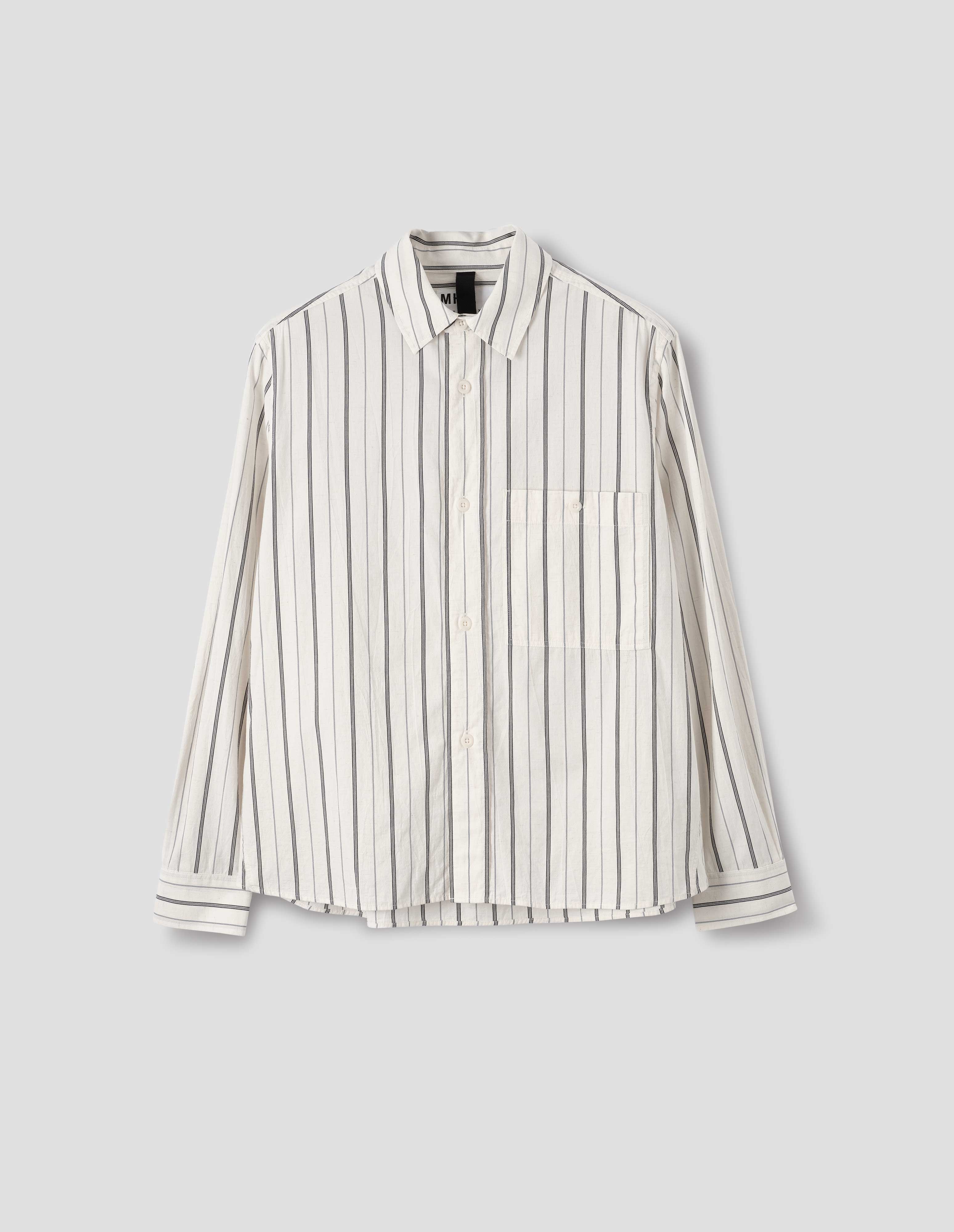 Off white navy stripe cotton Overall Shirt | MHL. by Margaret Howell