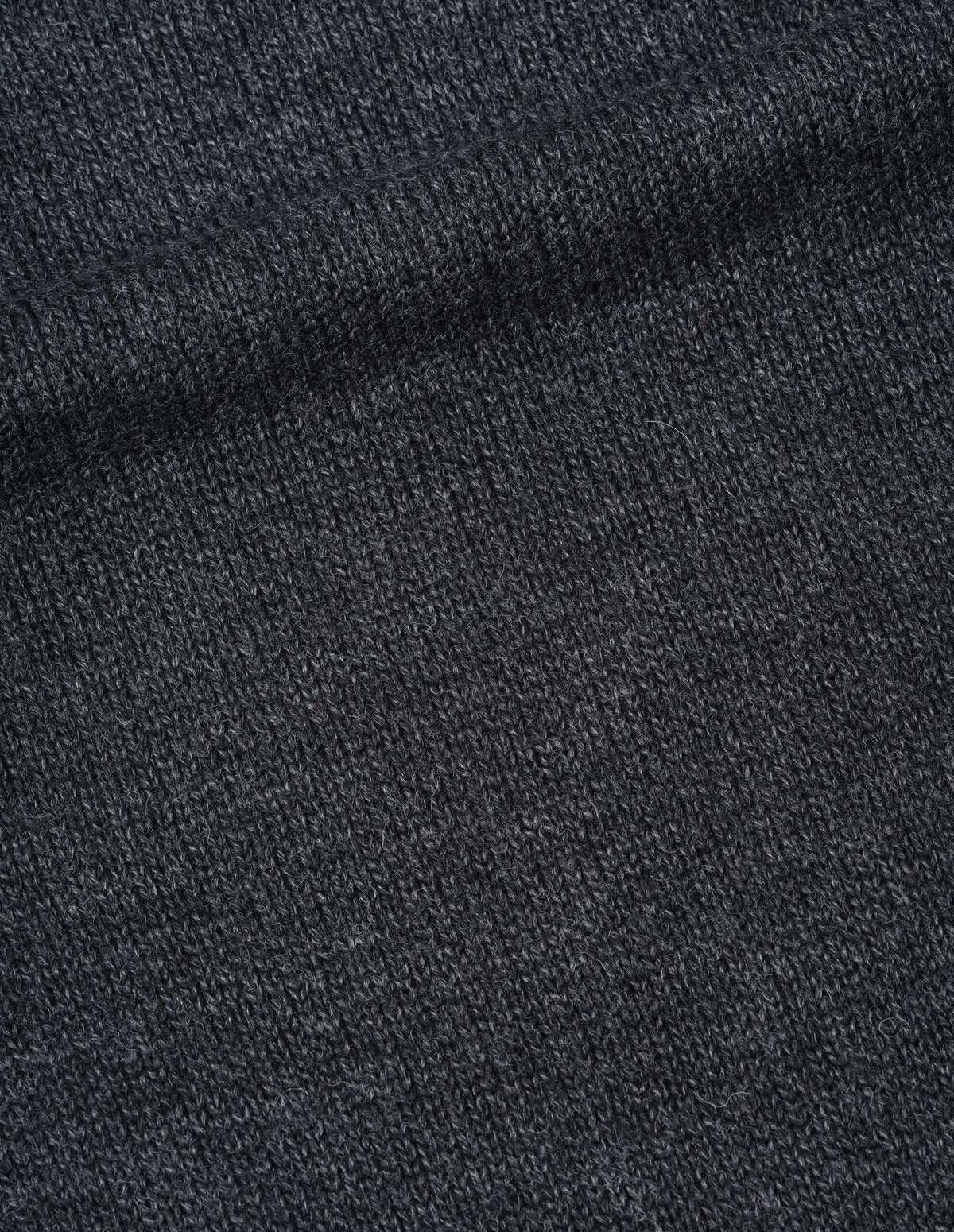Off black high neck fully fashioned midweight wool sweater, fabric swatch.