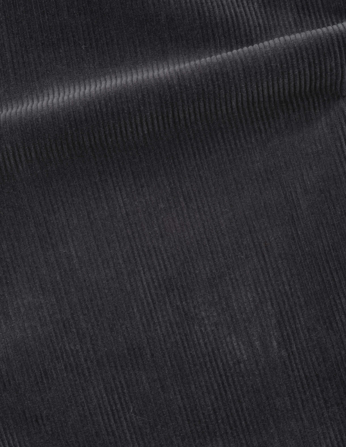 Dark grey 8 wale cotton corduroy trousers, fabric swatch.