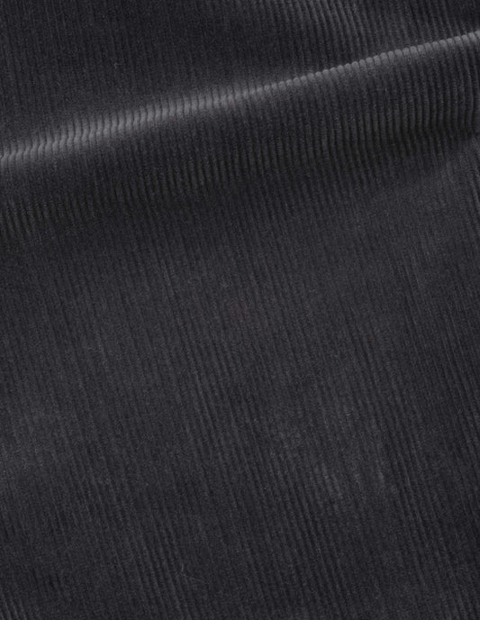 Dark grey 8 wale cotton corduroy trousers, fabric swatch.