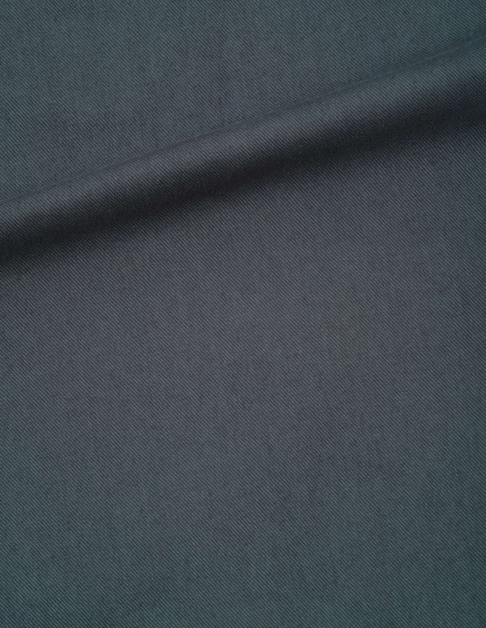 Blueish grey soft cotton drill trousers, fabric swatch.