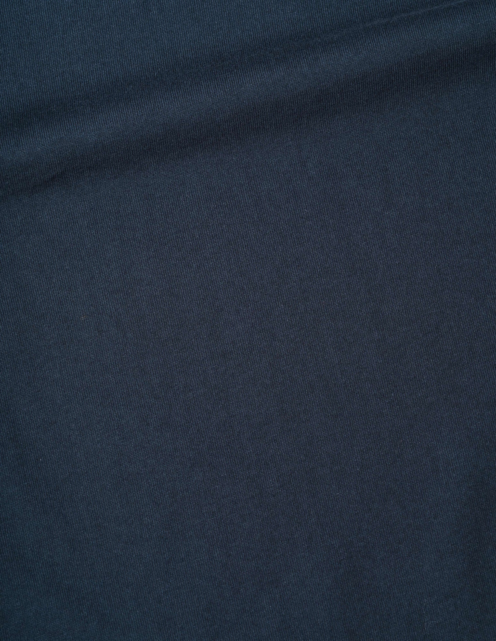 Dark blue light cotton jersey smock neck t shirt, fabric swatch.