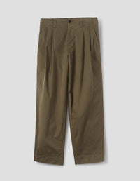 MHL. STITCH PLEAT TROUSERS | SOFT DENSE COTTON | KHAKI