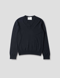 MHL. V NECK JUMPER | FINE MERINO WOOL | INK