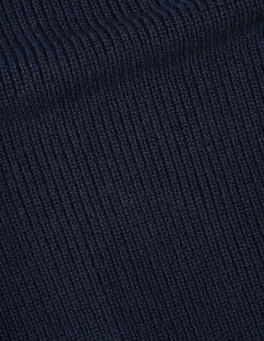 Dark blue dry merino zip gilet, fabric swatch.