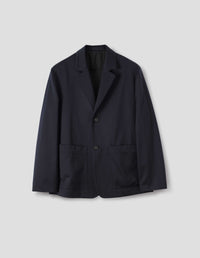 PATCH POCKET BLAZER | WORSTED WOOL COTTON | NAVY