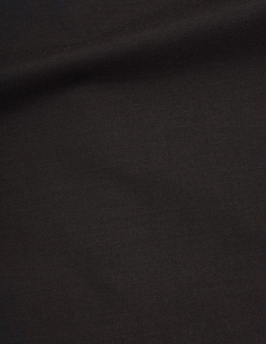 Dark brown yarn dye wool plainweave trousers fabric swatch.