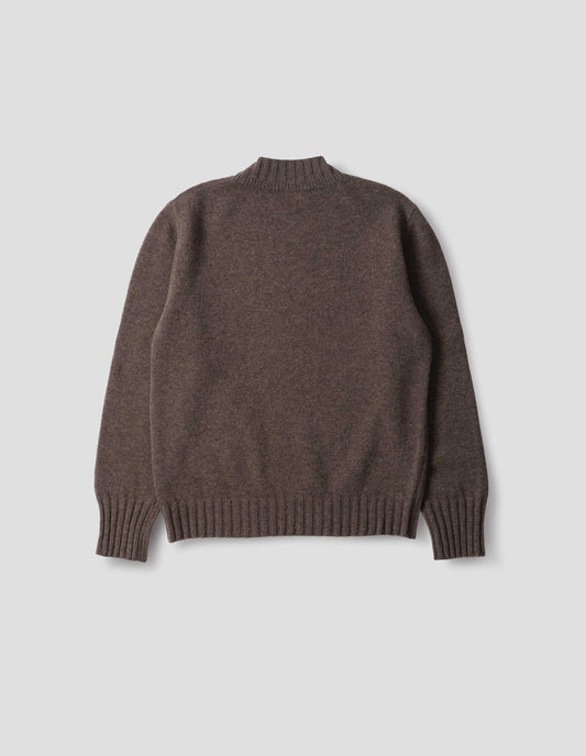 SINGLE POCKET CREW NECK JUMPER | GEELONG LAMBSWOOL | BROWN MELANGE