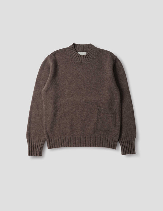 SINGLE POCKET CREW NECK JUMPER | GEELONG LAMBSWOOL | BROWN MELANGE