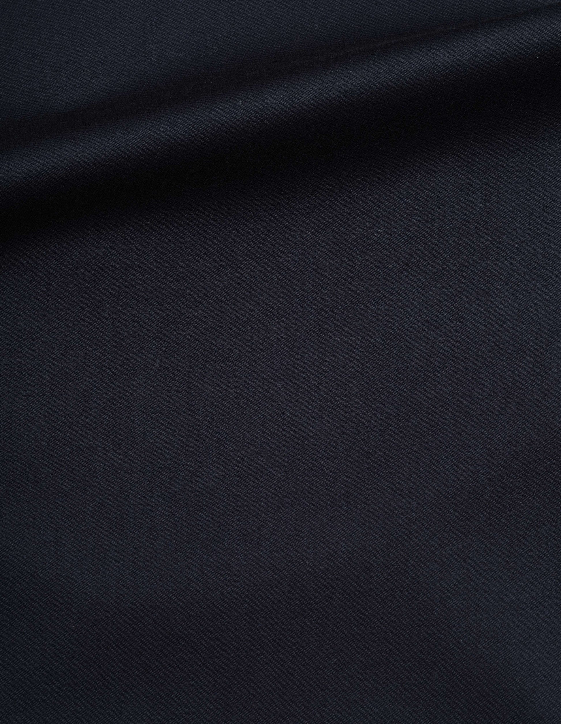 Dark blue worsted wool cotton trousers fabric swatch.