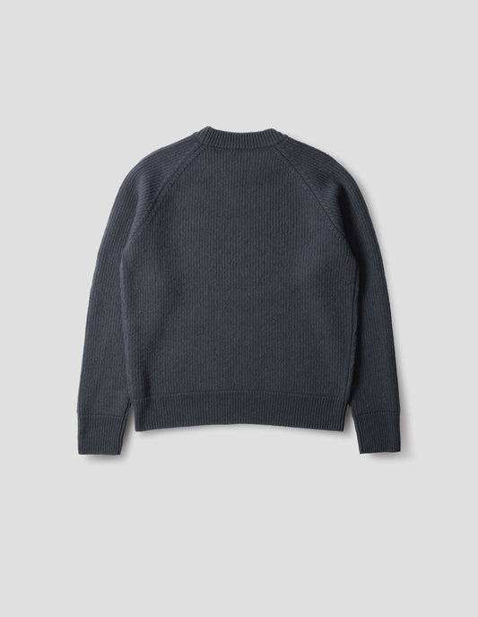 TEXTURED RIB CREW NECK JUMPER | IRREGULAR SPUN WOOL | SLATE